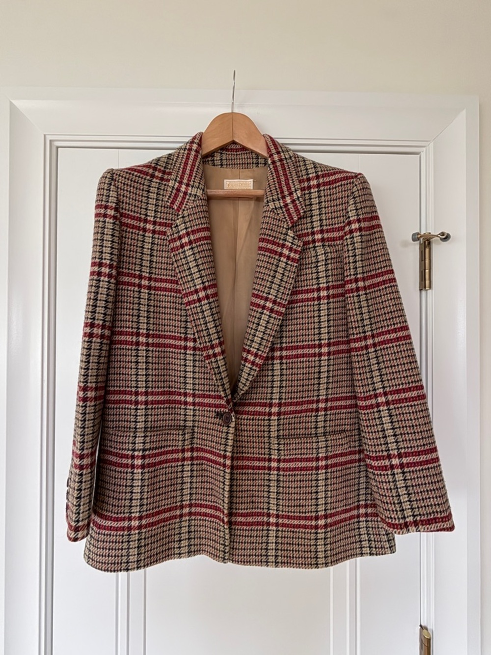 Vintage Pendleton Wool Blazer Plaid Red Beige USA Made Size 10